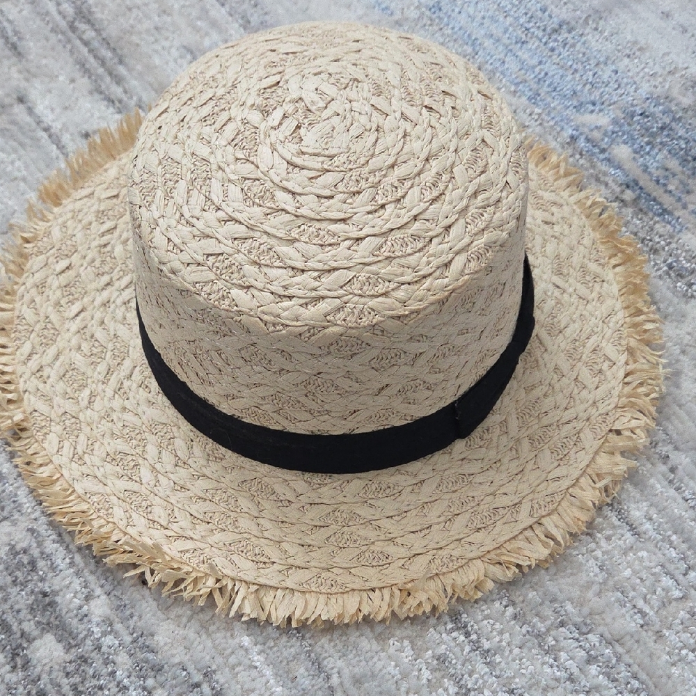 Straw Sun Hat with Black Band - Women's Beach Hat